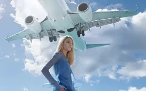 Girl and Plane wide wallpapers and HD wallpapers